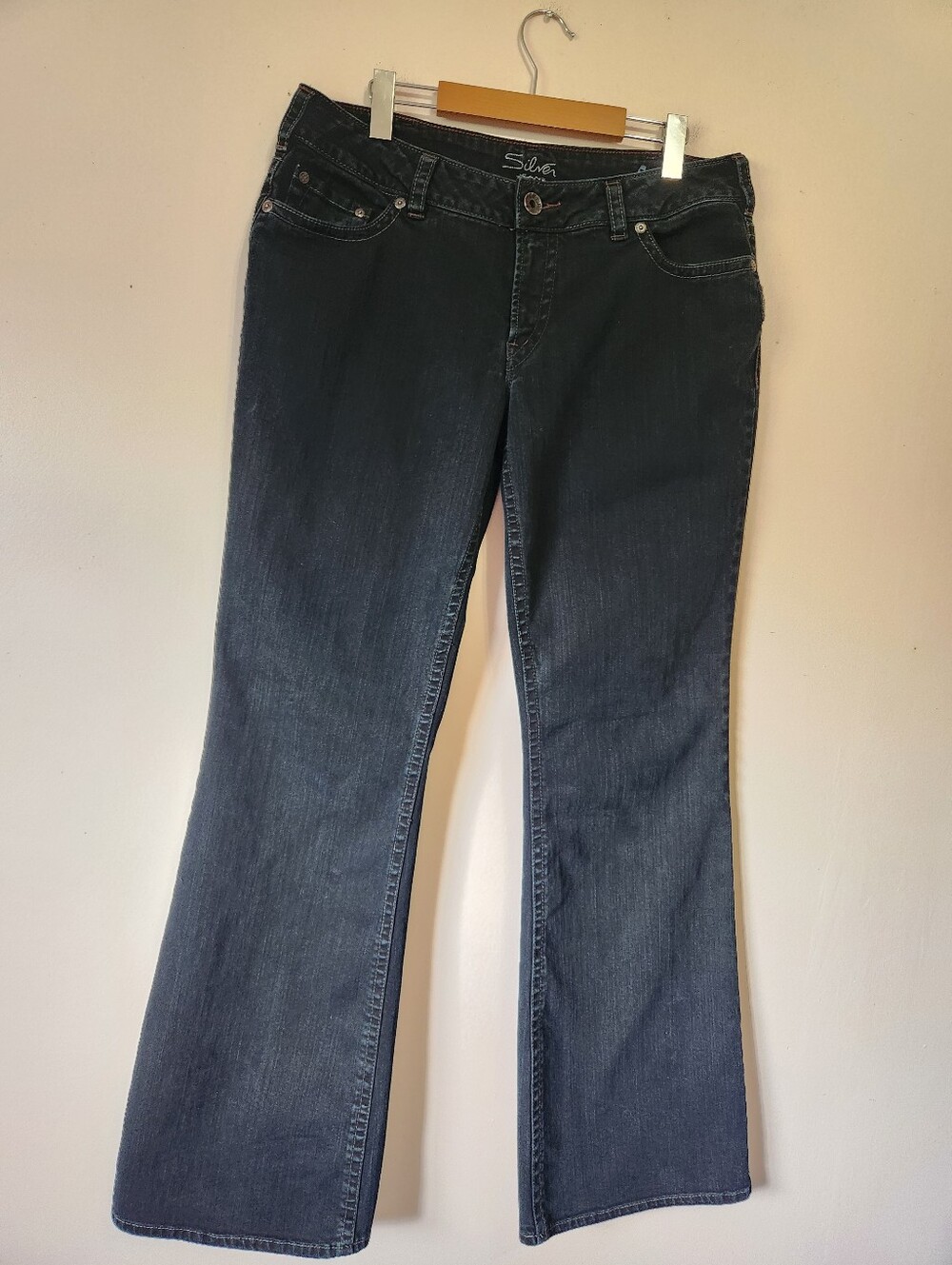 Silver Jeans Co Suki Mid Rise Bootcut Dark Wash Denim Jeans 34x34 Y2K Western